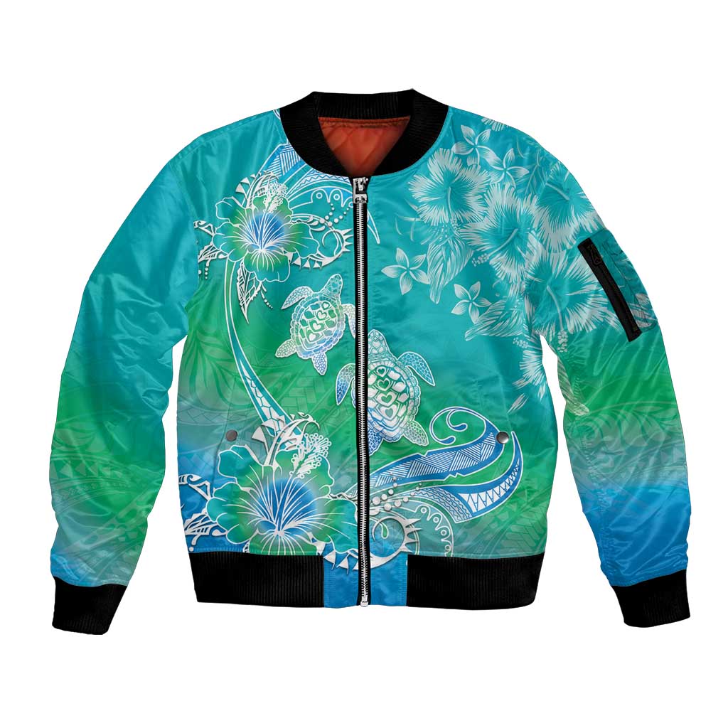 Polynesia Sea Turtle Couple Sleeve Zip Bomber Jacket I Am Turtley In Love With You LT05 Unisex Turquoise - Polynesian Pride