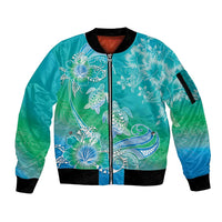 Polynesia Sea Turtle Couple Sleeve Zip Bomber Jacket I Am Turtley In Love With You LT05 Unisex Turquoise - Polynesian Pride