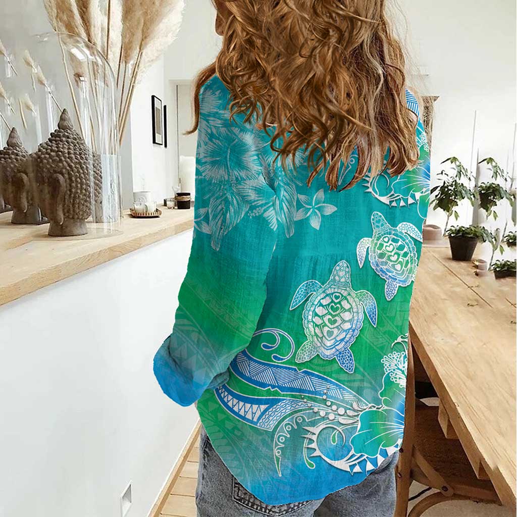 Polynesia Sea Turtle Couple Women Casual Shirt I Am Turtley In Love With You LT05 - Polynesian Pride