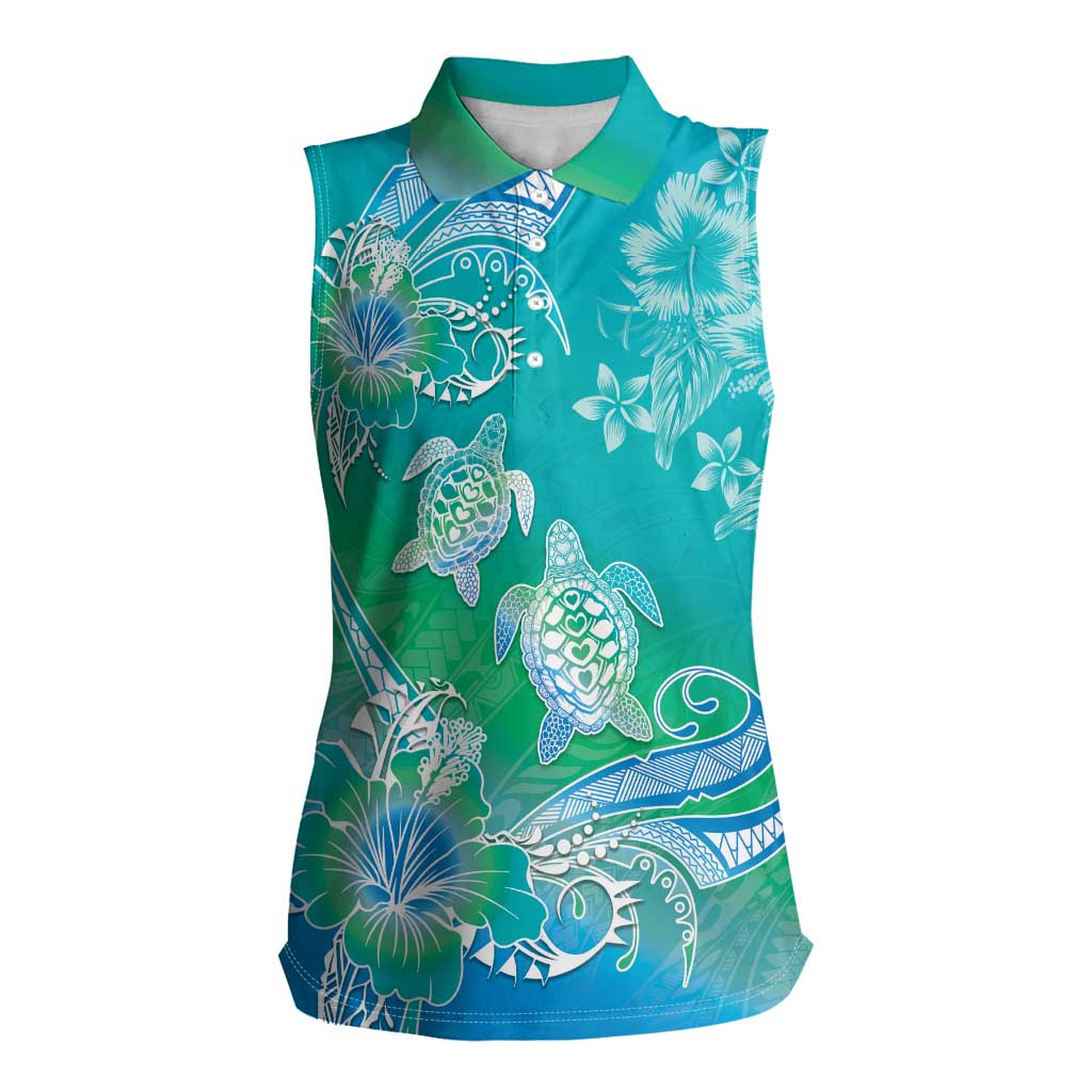 Polynesia Sea Turtle Couple Women Sleeveless Polo Shirt I Am Turtley In Love With You LT05 Female Turquoise - Polynesian Pride