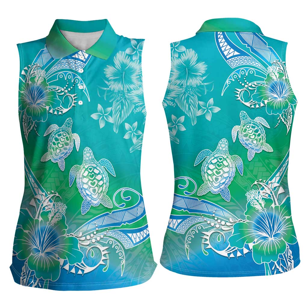 Polynesia Sea Turtle Couple Women Sleeveless Polo Shirt I Am Turtley In Love With You LT05 - Polynesian Pride