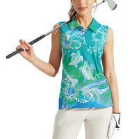Polynesia Sea Turtle Couple Women Sleeveless Polo Shirt I Am Turtley In Love With You LT05 - Polynesian Pride