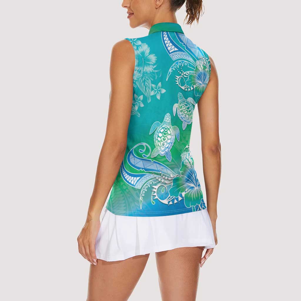 Polynesia Sea Turtle Couple Women Sleeveless Polo Shirt I Am Turtley In Love With You LT05 - Polynesian Pride