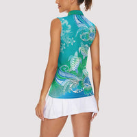 Polynesia Sea Turtle Couple Women Sleeveless Polo Shirt I Am Turtley In Love With You LT05 - Polynesian Pride