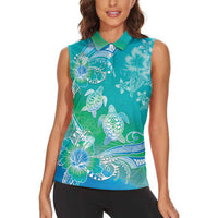Polynesia Sea Turtle Couple Women Sleeveless Polo Shirt I Am Turtley In Love With You LT05 - Polynesian Pride