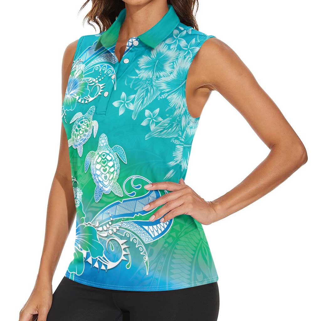 Polynesia Sea Turtle Couple Women Sleeveless Polo Shirt I Am Turtley In Love With You LT05 - Polynesian Pride