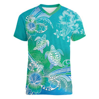 Polynesia Sea Turtle Couple Women V-Neck T-Shirt I Am Turtley In Love With You LT05 Female Turquoise - Polynesian Pride