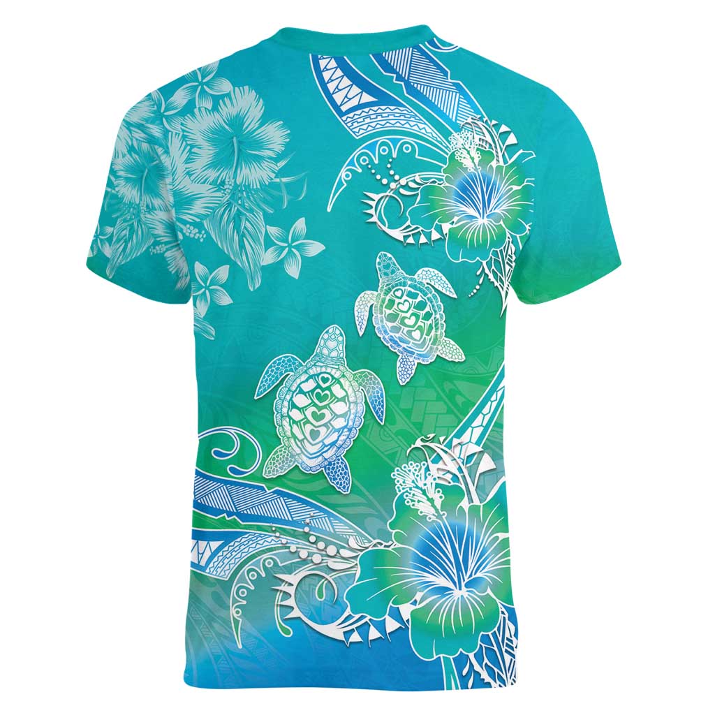 Polynesia Sea Turtle Couple Women V-Neck T-Shirt I Am Turtley In Love With You LT05 - Polynesian Pride