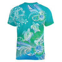 Polynesia Sea Turtle Couple Women V-Neck T-Shirt I Am Turtley In Love With You LT05 - Polynesian Pride