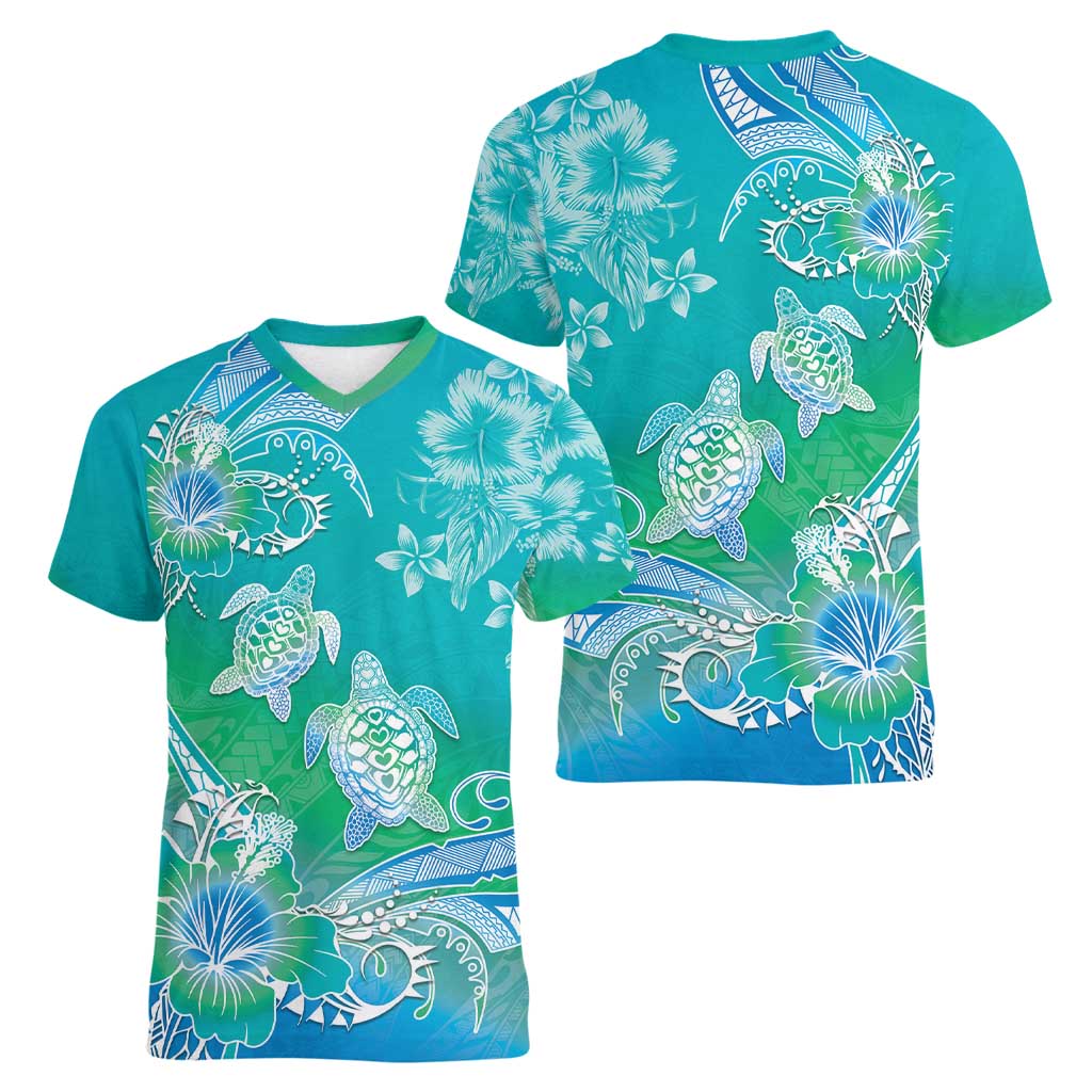 Polynesia Sea Turtle Couple Women V-Neck T-Shirt I Am Turtley In Love With You LT05 - Polynesian Pride