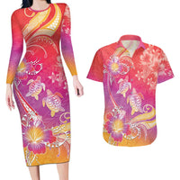 Polynesia Sea Turtle Couple Couples Matching Long Sleeve Bodycon Dress and Hawaiian Shirt One Soul One Love LT05 Red - Polynesian Pride