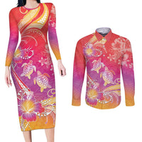 Polynesia Sea Turtle Couple Couples Matching Long Sleeve Bodycon Dress and Long Sleeve Button Shirt One Soul One Love LT05 Red - Polynesian Pride