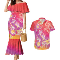 Polynesia Sea Turtle Couple Couples Matching Mermaid Dress and Hawaiian Shirt One Soul One Love LT05 Red - Polynesian Pride