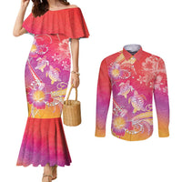 Polynesia Sea Turtle Couple Couples Matching Mermaid Dress and Long Sleeve Button Shirt One Soul One Love LT05 Red - Polynesian Pride
