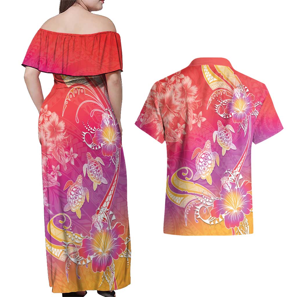 Polynesia Sea Turtle Couple Couples Matching Off Shoulder Maxi Dress and Hawaiian Shirt One Soul One Love LT05 - Polynesian Pride