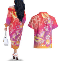 Polynesia Sea Turtle Couple Couples Matching Off The Shoulder Long Sleeve Dress and Hawaiian Shirt One Soul One Love LT05 - Polynesian Pride