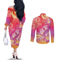 Polynesia Sea Turtle Couple Couples Matching Off The Shoulder Long Sleeve Dress and Long Sleeve Button Shirt One Soul One Love LT05 - Polynesian Pride