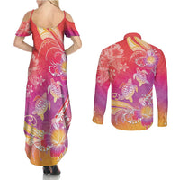 Polynesia Sea Turtle Couple Couples Matching Summer Maxi Dress and Long Sleeve Button Shirt One Soul One Love