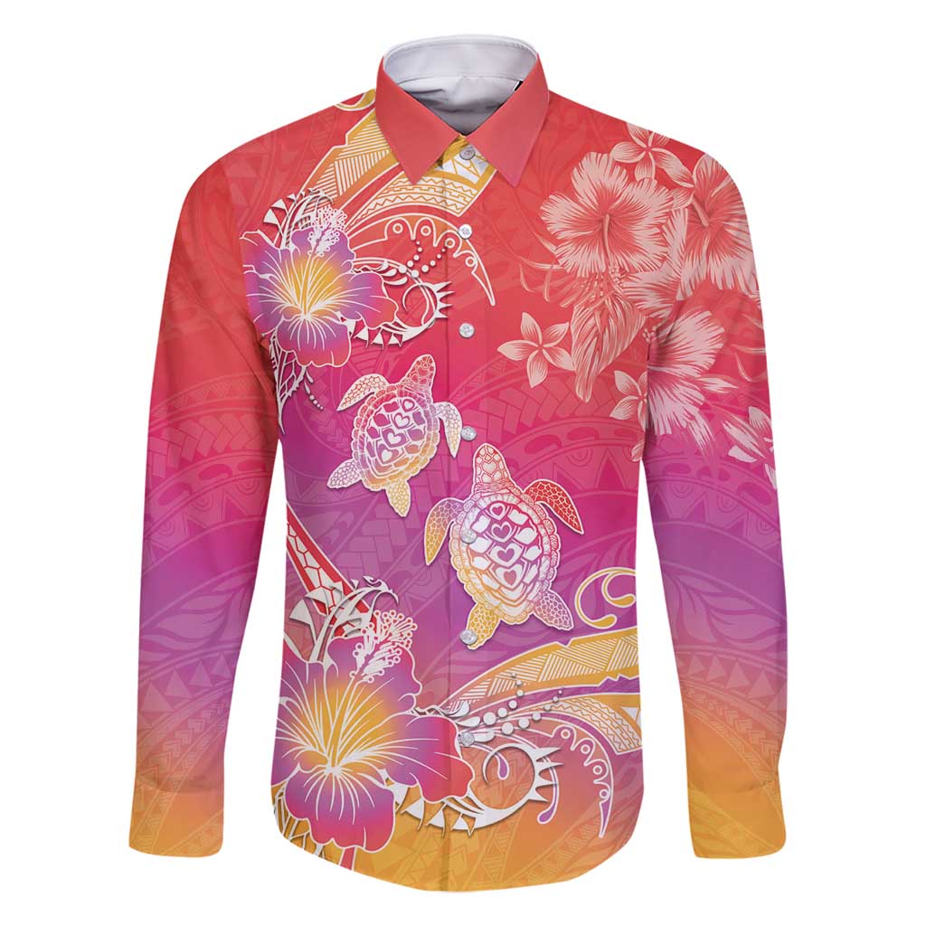 Polynesia Sea Turtle Couple Family Matching Long Sleeve Bodycon Dress and Hawaiian Shirt One Soul One Love LT05 Dad's Shirt - Long Sleeve Red - Polynesian Pride