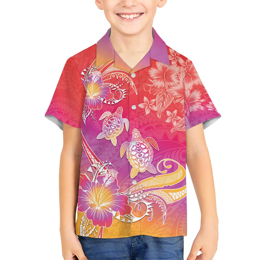 Polynesia Sea Turtle Couple Family Matching Long Sleeve Bodycon Dress and Hawaiian Shirt One Soul One Love LT05 Son's Shirt Red - Polynesian Pride