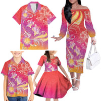 Polynesia Sea Turtle Couple Family Matching Off The Shoulder Long Sleeve Dress and Hawaiian Shirt One Soul One Love LT05 Red - Polynesian Pride