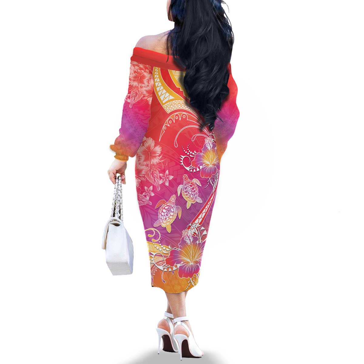 Polynesia Sea Turtle Couple Family Matching Off The Shoulder Long Sleeve Dress and Hawaiian Shirt One Soul One Love LT05 - Polynesian Pride