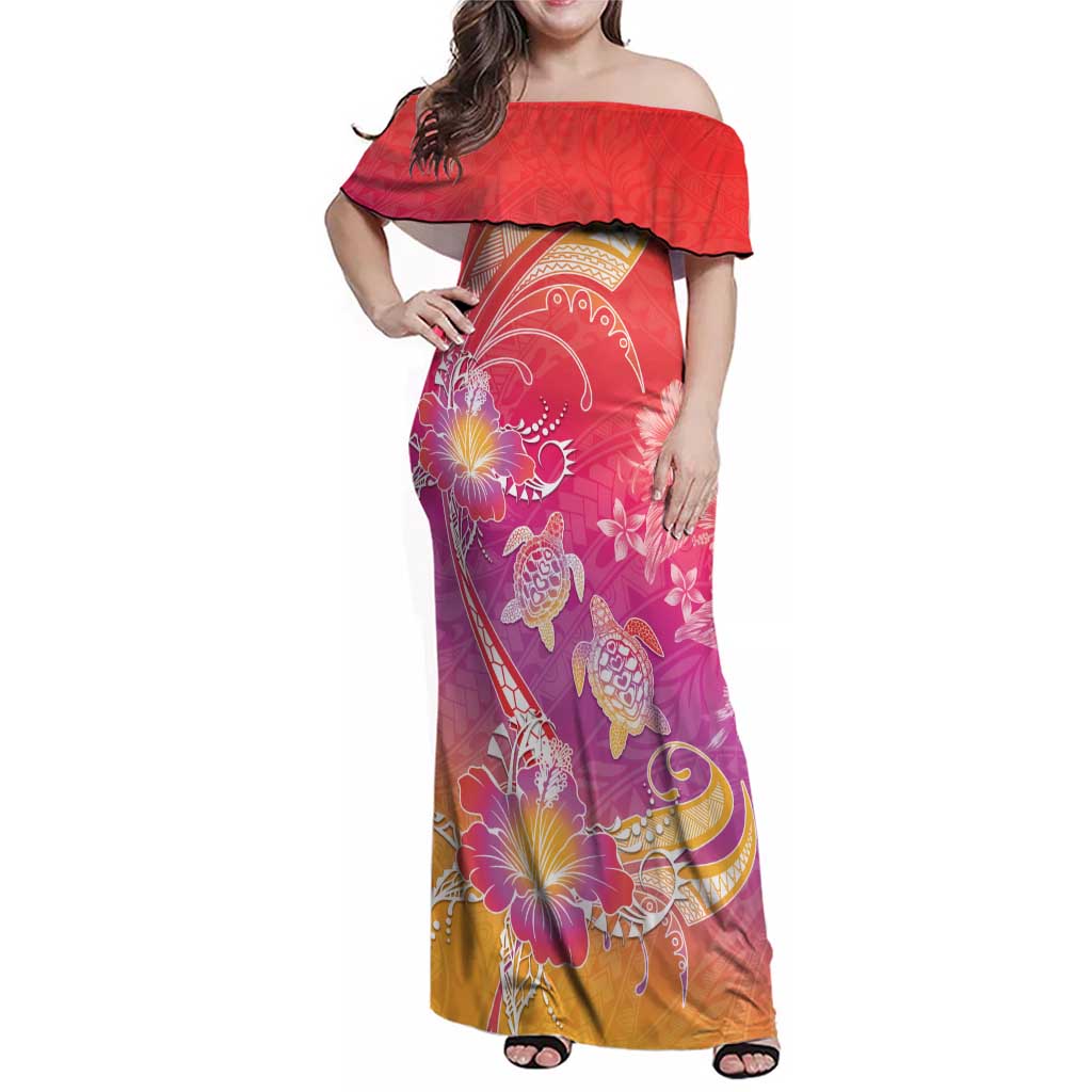Polynesia Sea Turtle Couple Family Matching Off Shoulder Maxi Dress and Hawaiian Shirt One Soul One Love LT05 Mom's Dress Red - Polynesian Pride