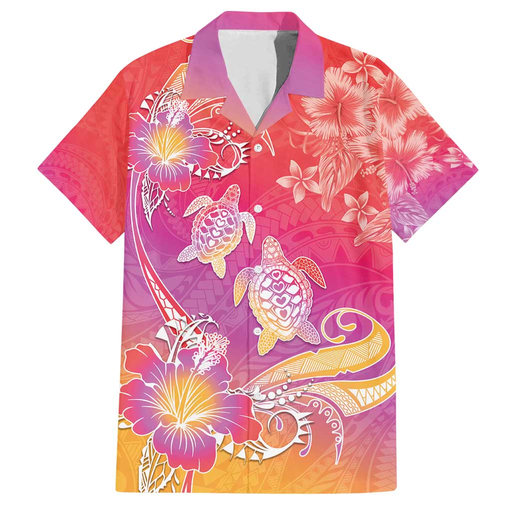 Polynesia Sea Turtle Couple Family Matching Off Shoulder Short Dress and Hawaiian Shirt One Soul One Love LT05 Dad's Shirt - Short Sleeve Red - Polynesian Pride