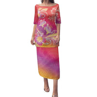 Polynesia Sea Turtle Couple Family Matching Puletasi and Hawaiian Shirt One Soul One Love LT05 Mom's Dress Red - Polynesian Pride