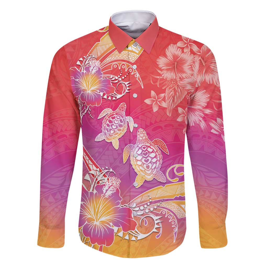 Polynesia Sea Turtle Couple Family Matching Short Sleeve Bodycon Dress and Hawaiian Shirt One Soul One Love LT05 Dad's Shirt - Long Sleeve Red - Polynesian Pride