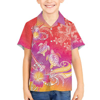 Polynesia Sea Turtle Couple Family Matching Short Sleeve Bodycon Dress and Hawaiian Shirt One Soul One Love LT05 Son's Shirt Red - Polynesian Pride