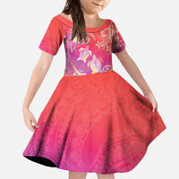 Polynesia Sea Turtle Couple Family Matching Tank Maxi Dress and Hawaiian Shirt One Soul One Love LT05 Daughter's Dress Red - Polynesian Pride