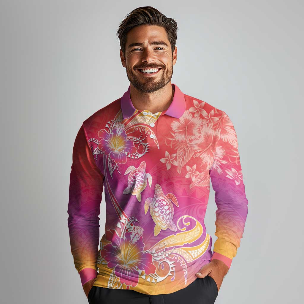 Polynesia Sea Turtle Couple Long Sleeve Polo Shirt One Soul One Love
