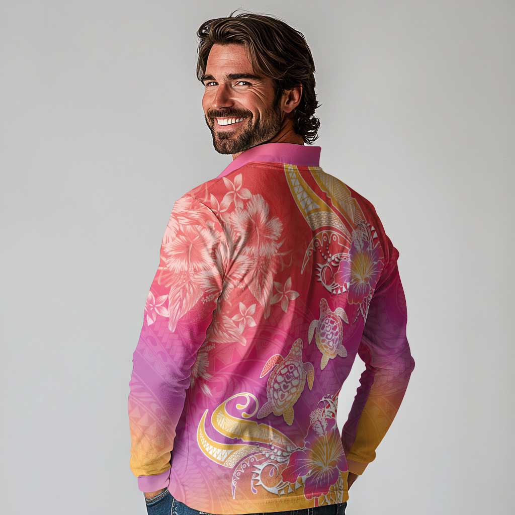 Polynesia Sea Turtle Couple Long Sleeve Polo Shirt One Soul One Love