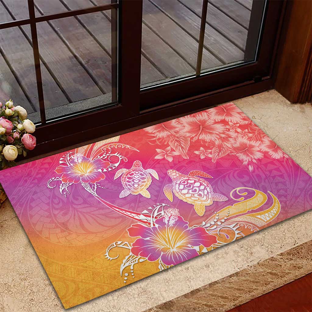 Polynesia Sea Turtle Couple Rubber Doormat One Soul One Love