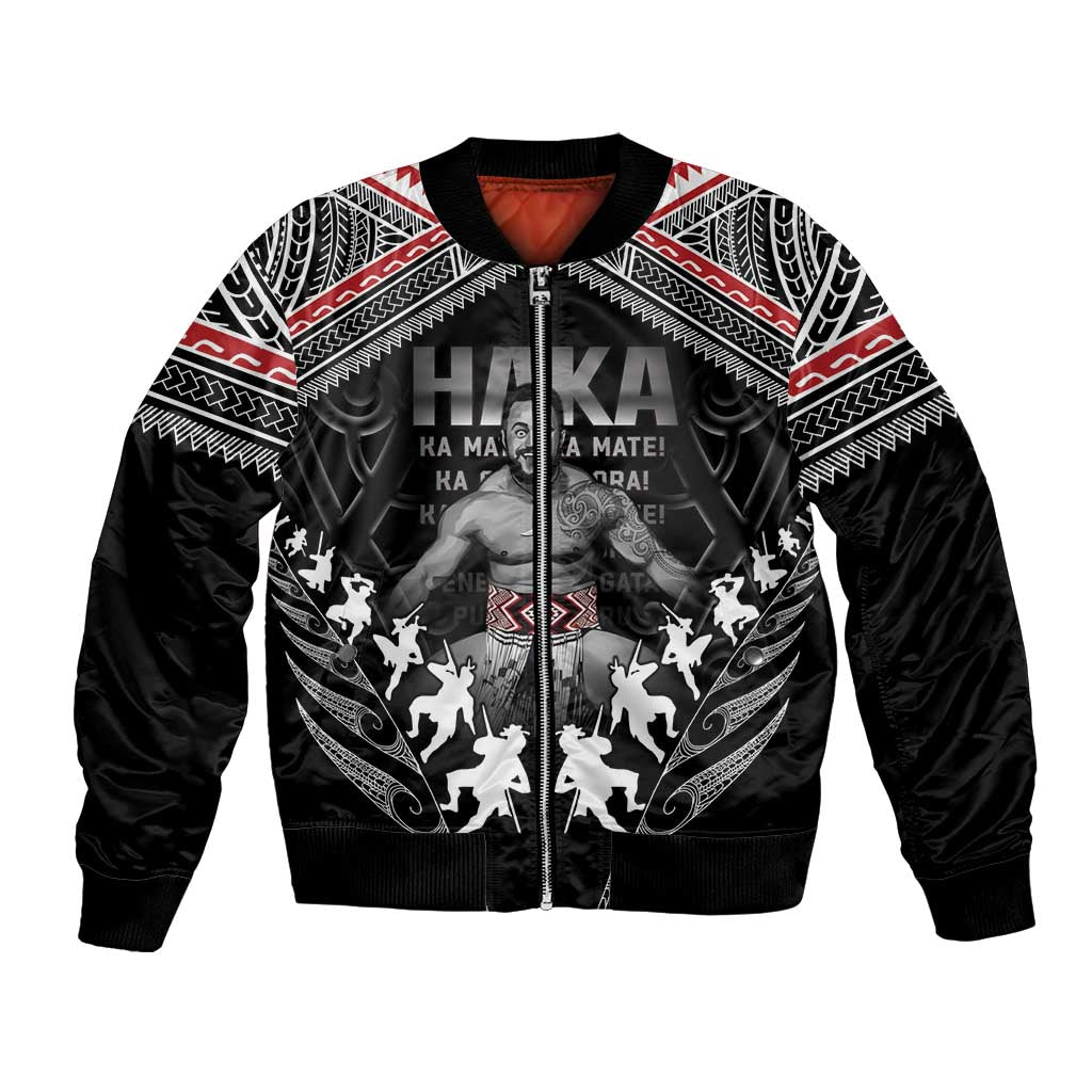 New Zealand Aotearoa Bomber Jacket Traditional Kapa Haka LT05 Unisex Black - Polynesian Pride