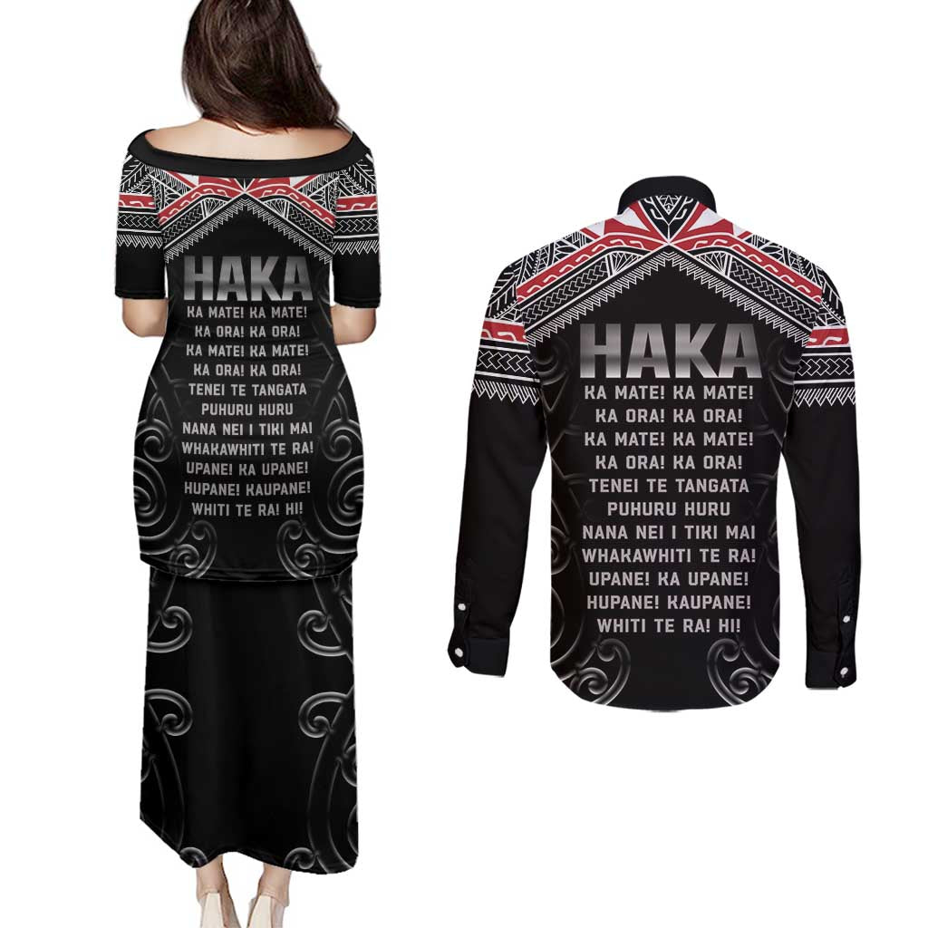New Zealand Aotearoa Couples Matching Puletasi and Long Sleeve Button Shirt Traditional Kapa Haka LT05 - Polynesian Pride