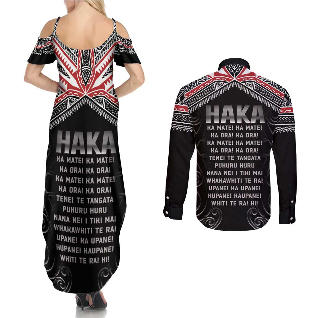 New Zealand Aotearoa Couples Matching Summer Maxi Dress and Long Sleeve Button Shirt Traditional Kapa Haka LT05 - Polynesian Pride