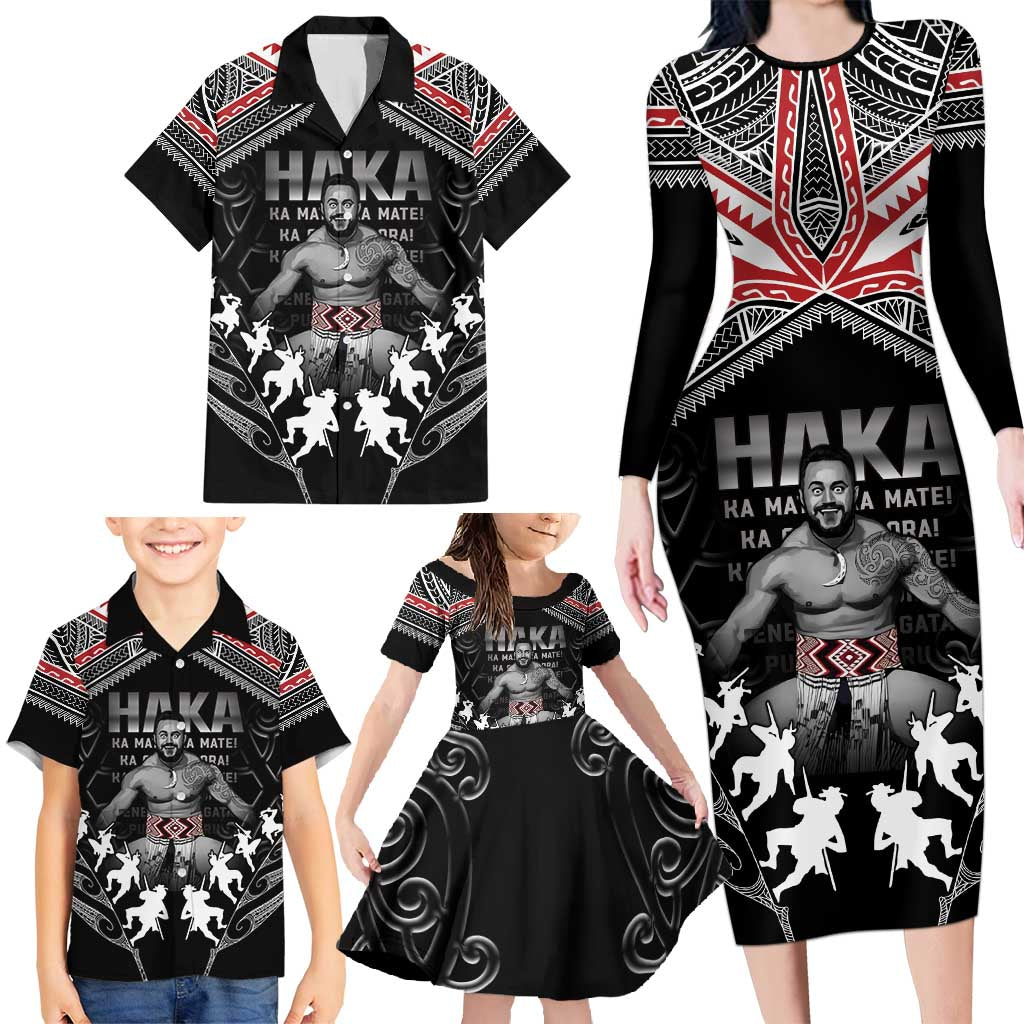 New Zealand Aotearoa Family Matching Long Sleeve Bodycon Dress and Hawaiian Shirt Traditional Kapa Haka LT05 - Polynesian Pride