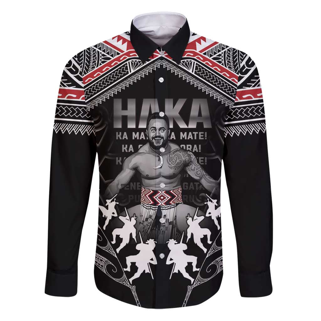 New Zealand Aotearoa Family Matching Puletasi and Hawaiian Shirt Traditional Kapa Haka LT05 Dad's Shirt - Long Sleeve Black - Polynesian Pride
