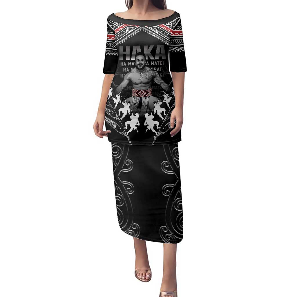 New Zealand Aotearoa Family Matching Puletasi and Hawaiian Shirt Traditional Kapa Haka LT05 Mom's Dress Black - Polynesian Pride