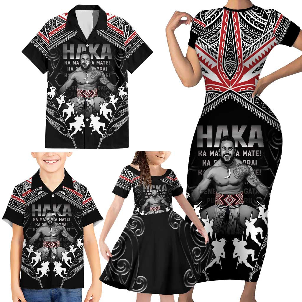 New Zealand Aotearoa Family Matching Short Sleeve Bodycon Dress and Hawaiian Shirt Traditional Kapa Haka LT05 - Polynesian Pride