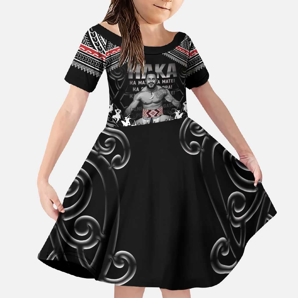 New Zealand Aotearoa Family Matching Summer Maxi Dress and Hawaiian Shirt Traditional Kapa Haka LT05 Daughter's Dress Black - Polynesian Pride