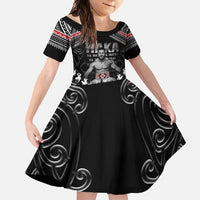 New Zealand Aotearoa Family Matching Tank Maxi Dress and Hawaiian Shirt Traditional Kapa Haka LT05 Daughter's Dress Black - Polynesian Pride