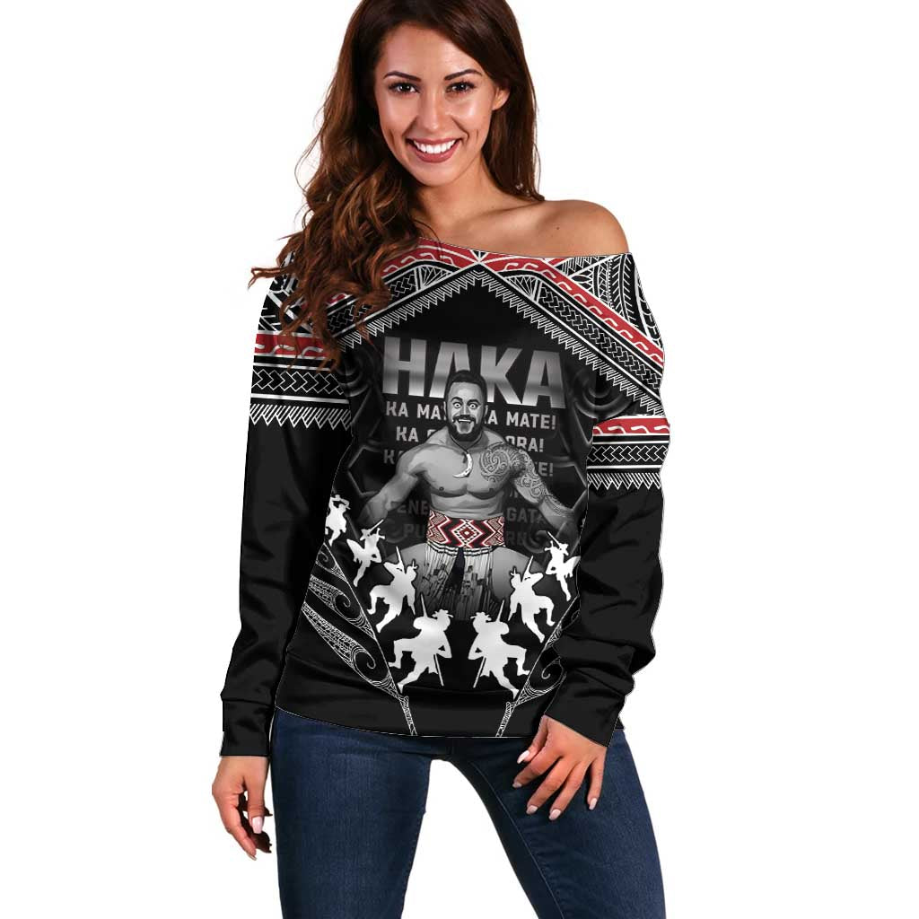 New Zealand Aotearoa Off Shoulder Sweater Traditional Kapa Haka LT05 Women Black - Polynesian Pride