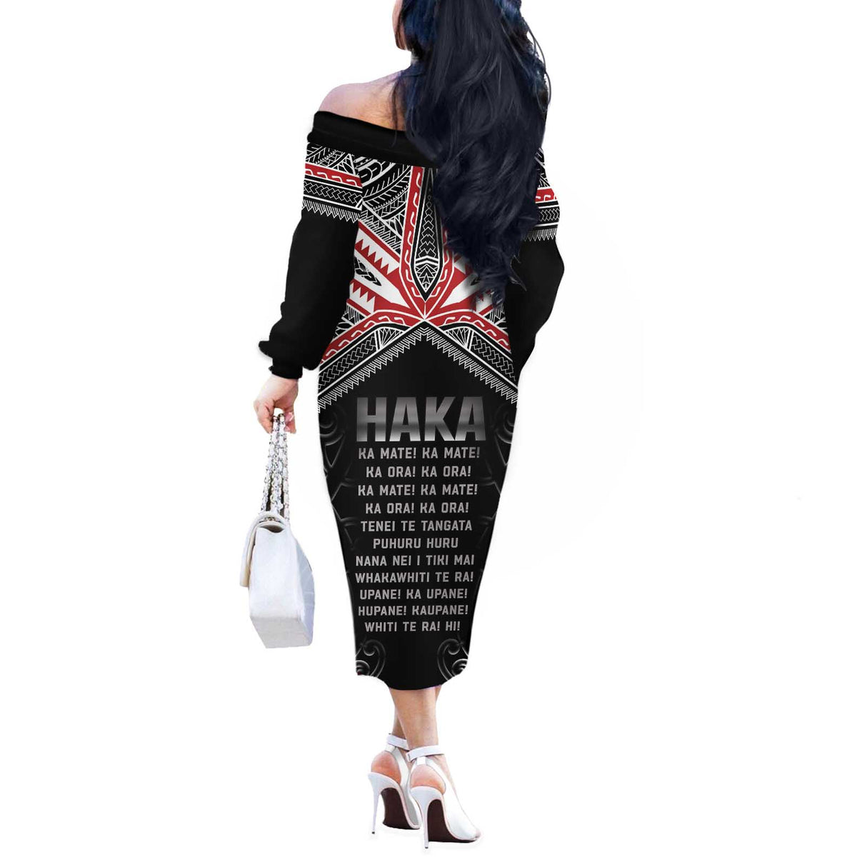 New Zealand Aotearoa Off The Shoulder Long Sleeve Dress Traditional Kapa Haka LT05 - Polynesian Pride