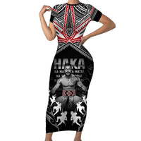 New Zealand Aotearoa Short Sleeve Bodycon Dress Traditional Kapa Haka LT05 Long Dress Black - Polynesian Pride