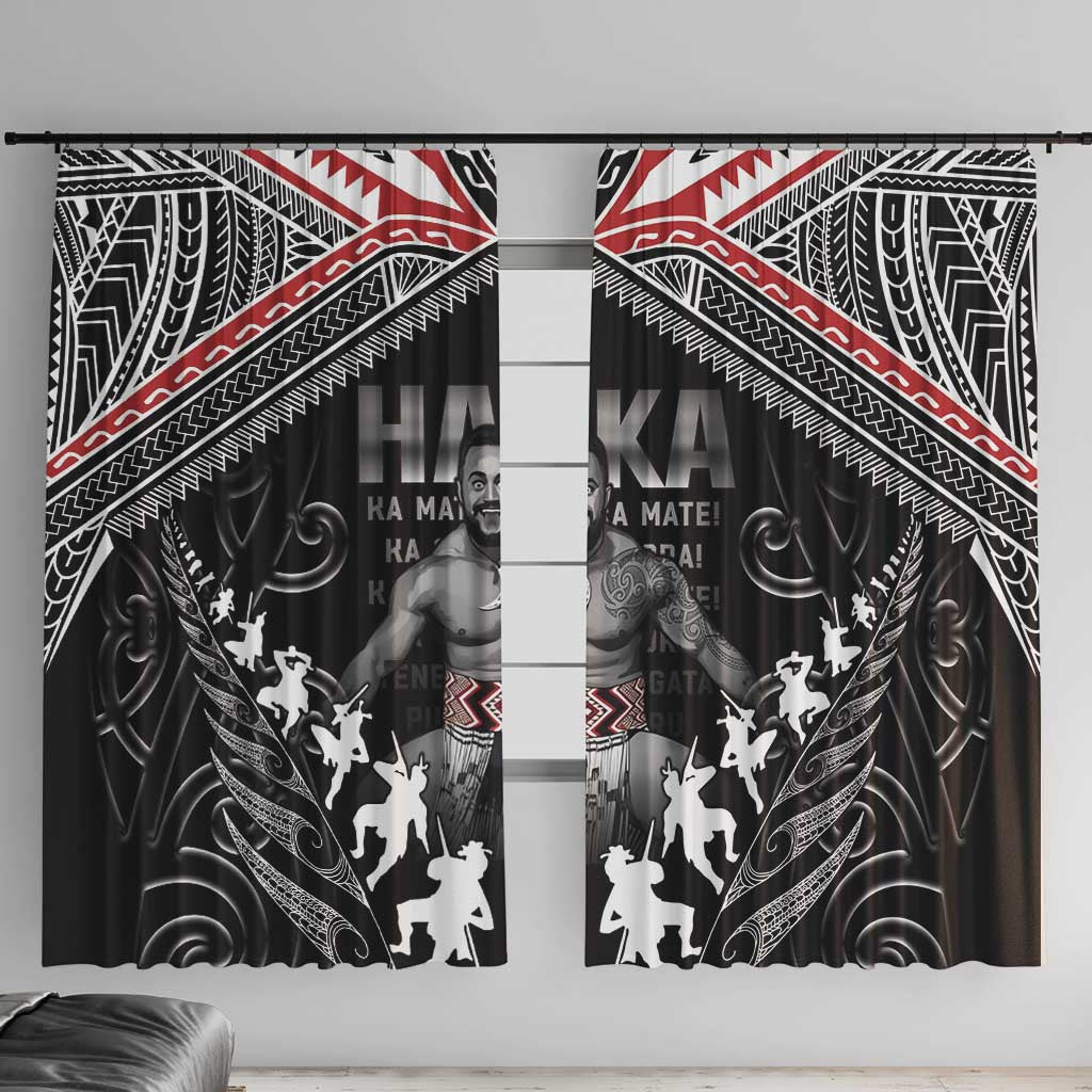 New Zealand Aotearoa Window Curtain Traditional Kapa Haka LT05 With Hooks Black - Polynesian Pride