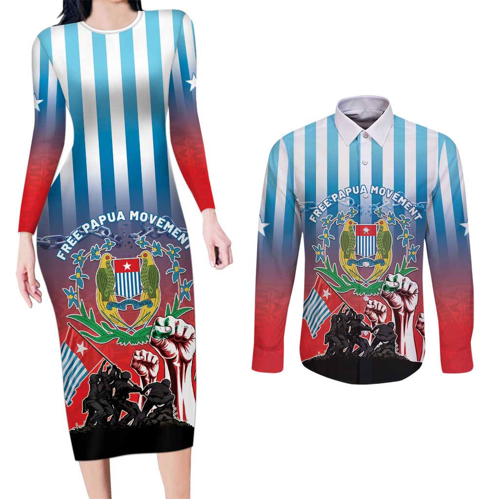 Personalised Free West Papua Couples Matching Long Sleeve Bodycon Dress and Long Sleeve Button Shirt One People One Soul Unique Style - Polynesian Pride