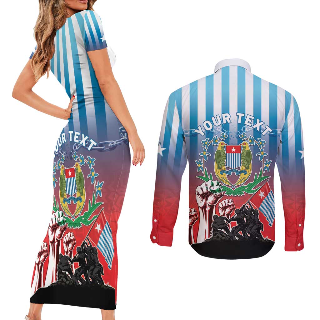 Personalised Free West Papua Couples Matching Short Sleeve Bodycon Dress and Long Sleeve Button Shirt One People One Soul Unique Style LT05 - Polynesian Pride